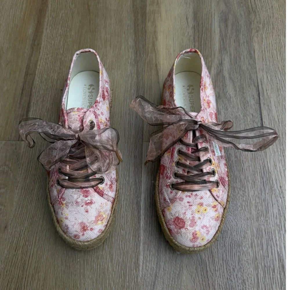 Superga x LoveShackFancy Floral Espadrille Platform Sneakers Pink Size 8 39
